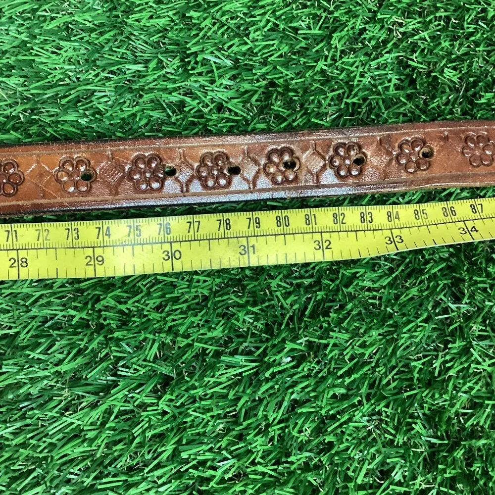 Vintage Peso Coin Buckle with Tooled Leather Belt